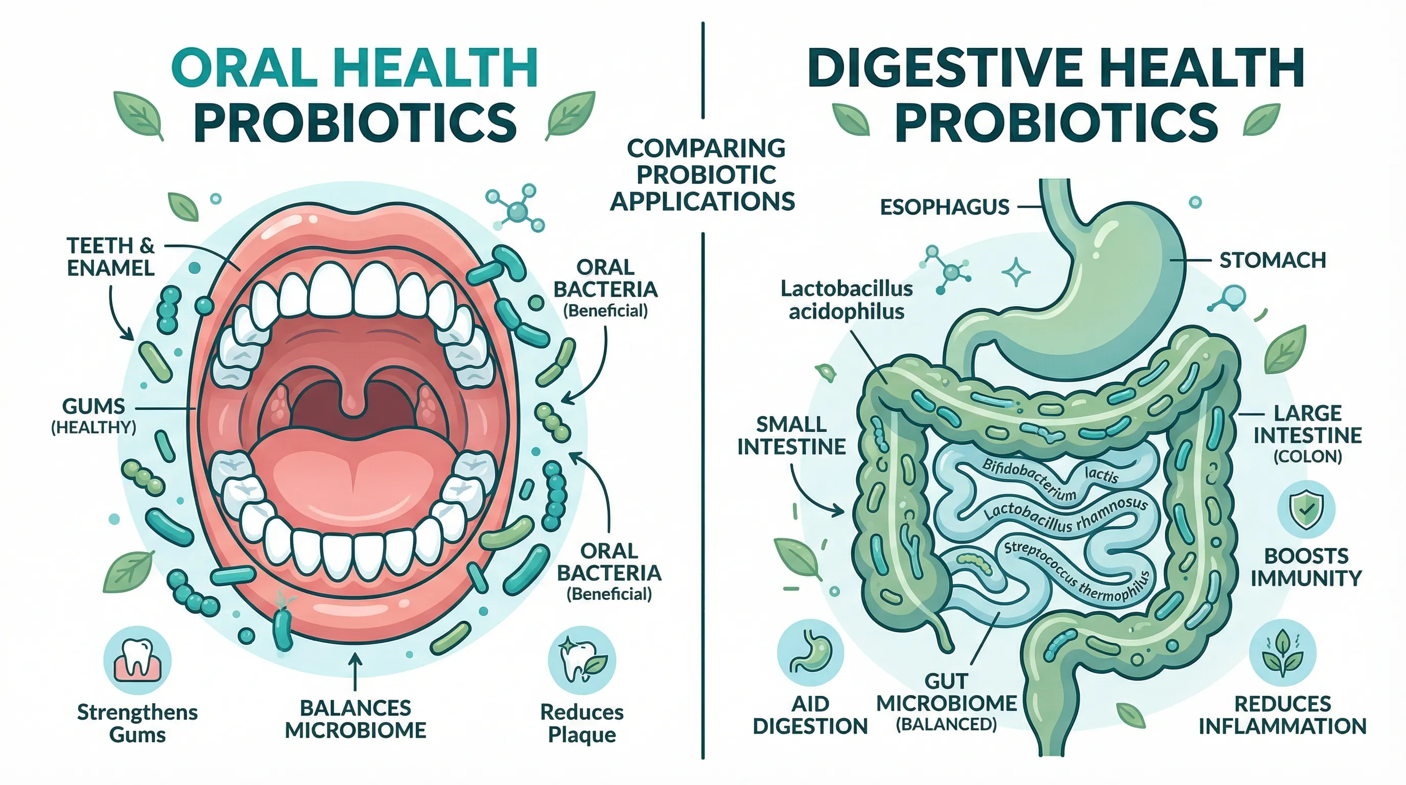 Probiotic bacteria fighting cavity-causing bacteria on tooth surface